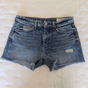 Rag & Bone Dre Low Rise Denim Shorts Size 27 Norwalk Blue Distressed Raw Hem